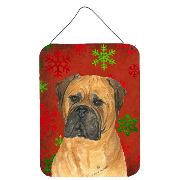 Bullmastiff Red Snowflakes Holiday Christmas Wall or Door Hanging Prints
