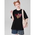 thumbnail image 1 of Camiseta de mujer con Cuello redondo Ropa de verano de modaWomen's Valentine's Day Love Leopard Heart Print Cotton Short Sleeve Casual T-shirt-Graphic Tee, CreCamisetas de verano para mujer, manga c, 1 of 7