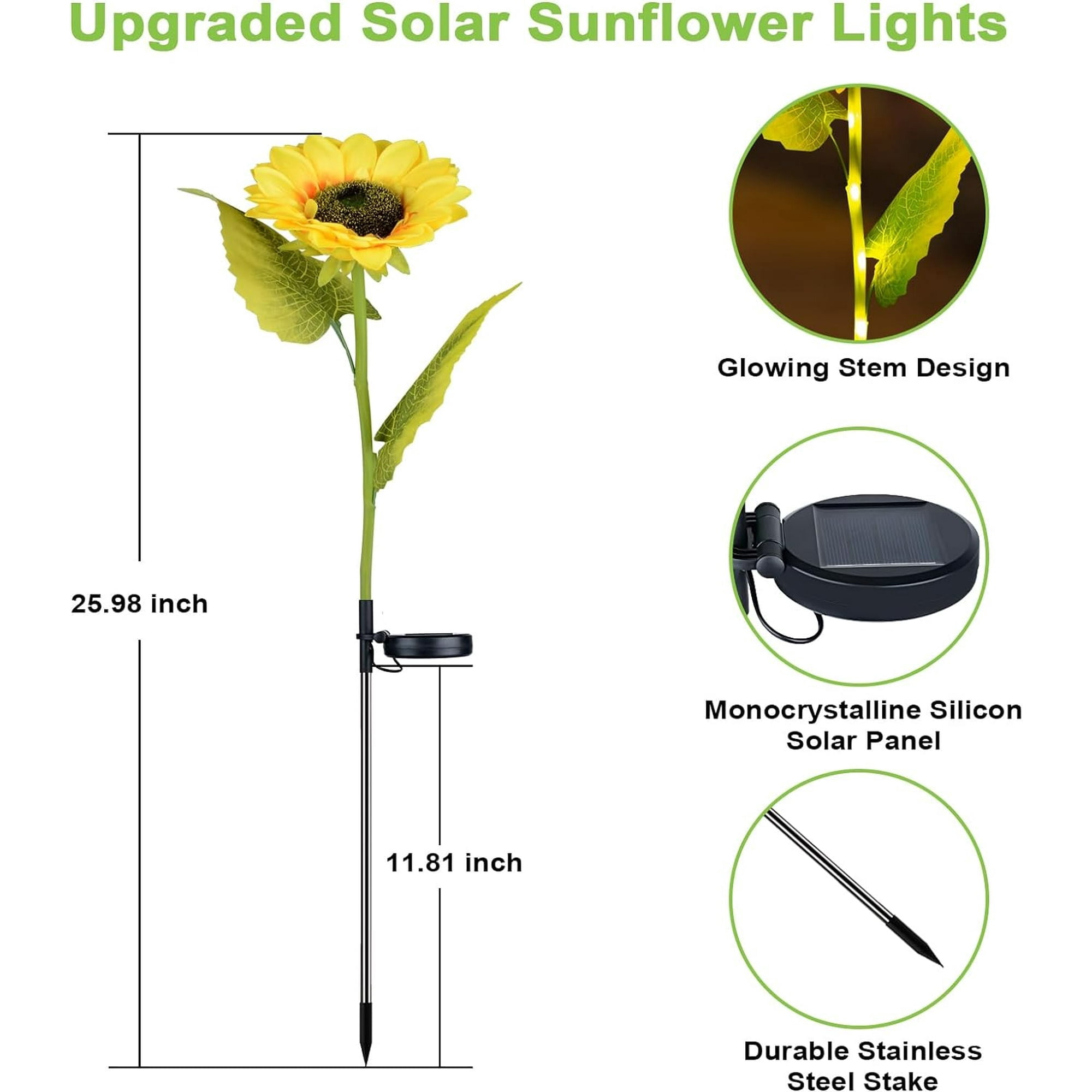 4 Packs Solar Sunflower Lights Garden Decor, Artificial Sunflowers Solar Garden Decorative Lights with Glowing Stems,Waterproof Solar Outdoor Lights for Lawn, Patio, Yard, Pathway