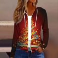 thumbnail image 2 of Women's Fashion Christmas Print Casual Zip-Up Long-Sleeve Hooded Jacket, for Outdoor Activities and Daily Use,Wine,L, 2 of 6