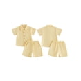 thumbnail image 2 of Cenuakty Toddler Baby Boy Gentleman Outfits Solid Short Sleeve Button-up Shirts and Shorts 2 Piece Summer Set, 2 of 9