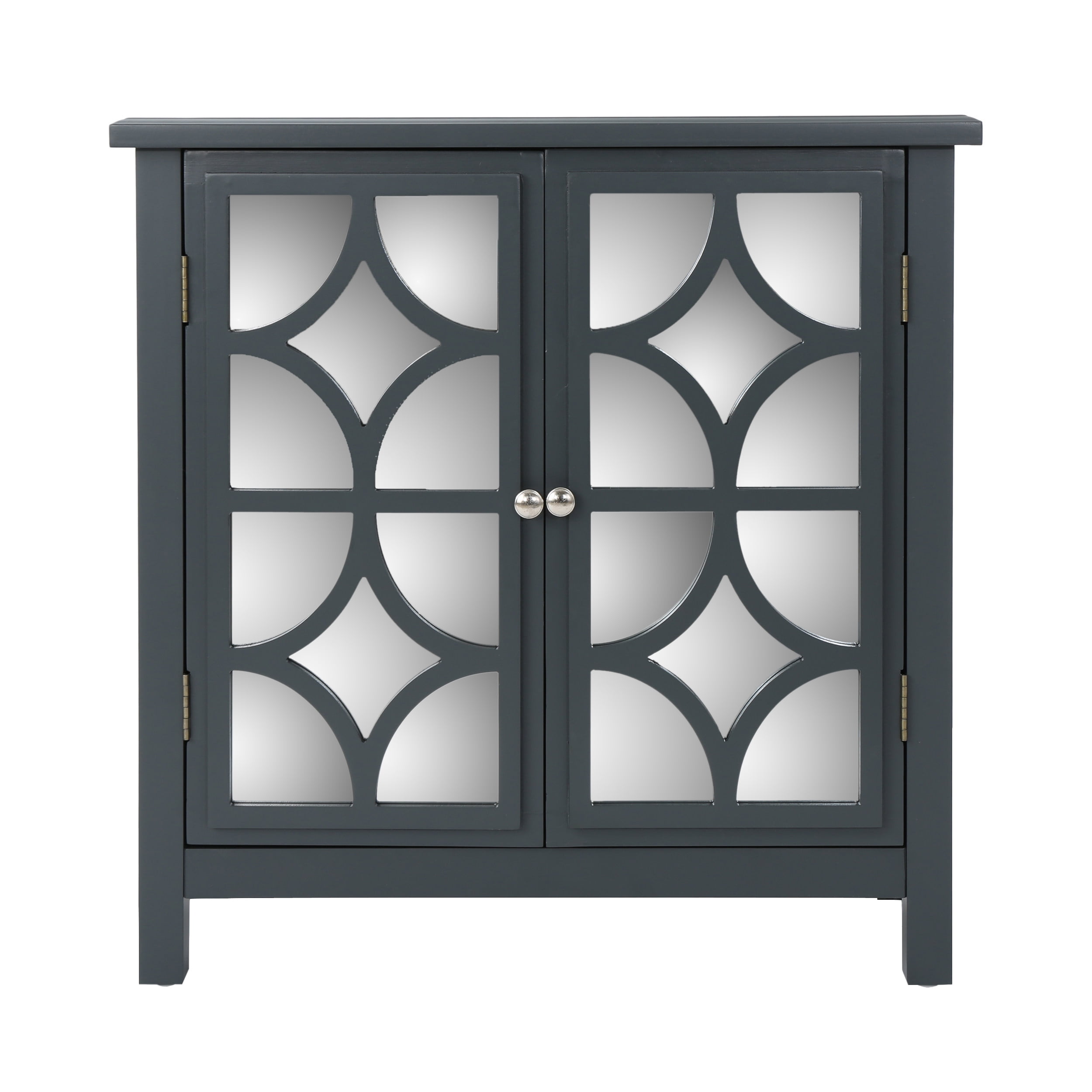 Homy Casa Firwood Mirror Finished Double Door Cabinet, Charcoal Grey