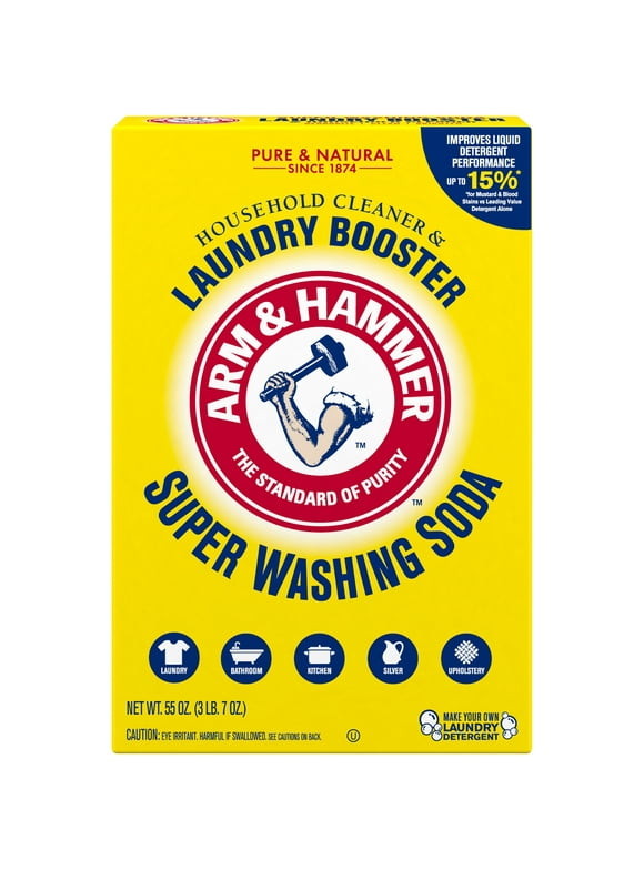 ARM & HAMMER Super Washing Soda Laundry Booster and Household All Purpose Cleaner Powder, 55 oz Box