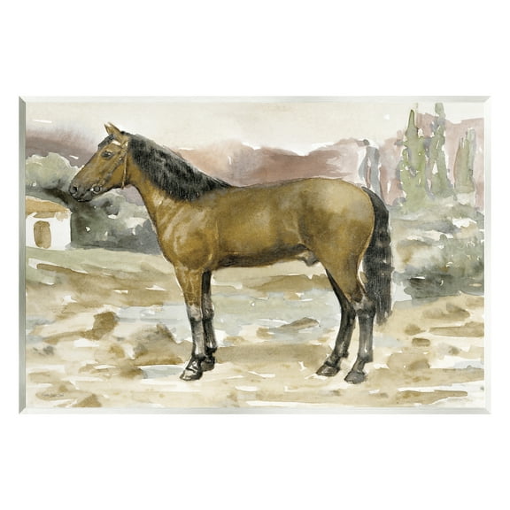 Stupell Rural Brown Horse Country Scene Animals & Insects Painting Wall Plaque Unframed Art Print Wall Art