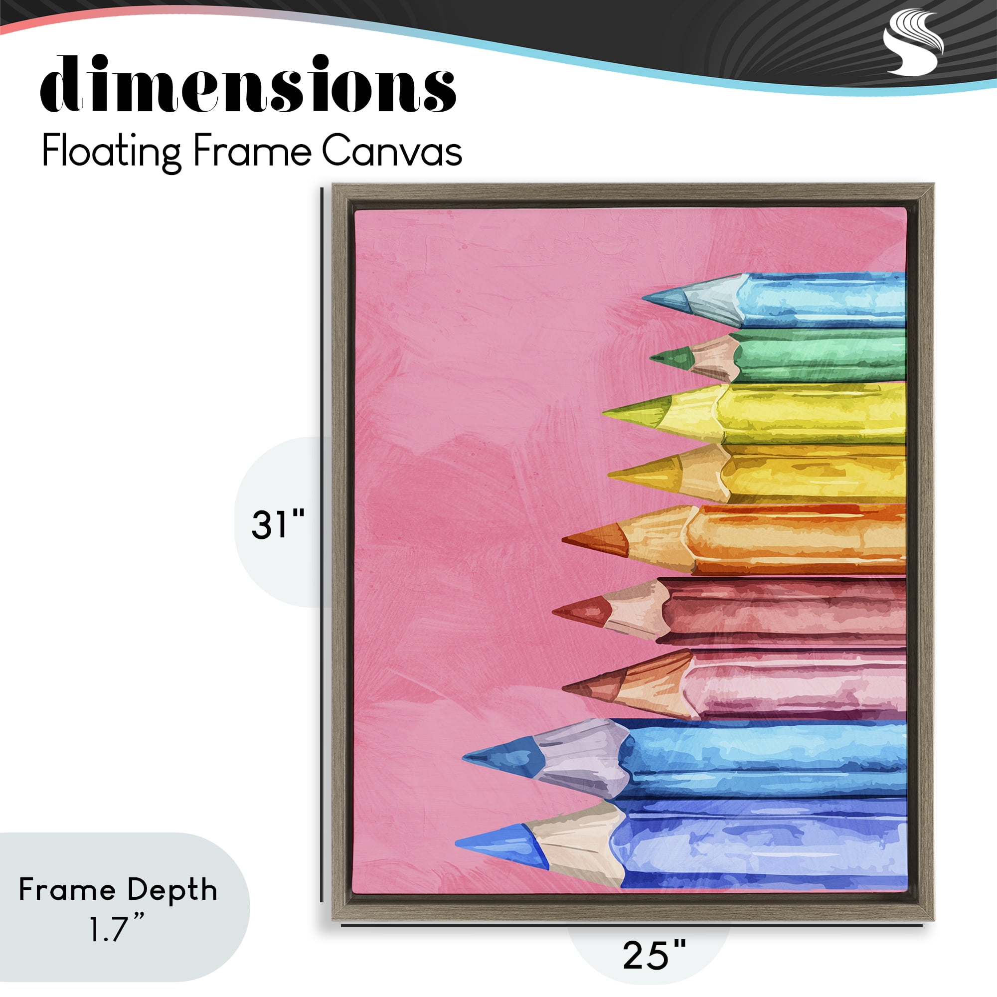 Stupell Industries Vibrant Pencils on Pink Brown Framed Floater Canvas Wall Art, design by Kim Allen
