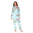 thumbnail image 2 of FORMRS Onesies Pajama for Adults Unisex Hoodie Winter Jumpsuit One Piece Sleepwear, Sizes S-2XL, Blue Trains Pattern, 2 of 7