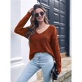 thumbnail image 3 of Fall Sweaters Round Neck Crochet Hollow Out Cute Winter Pullover Sweaters for Women Trendy Red-Brown M, 3 of 6