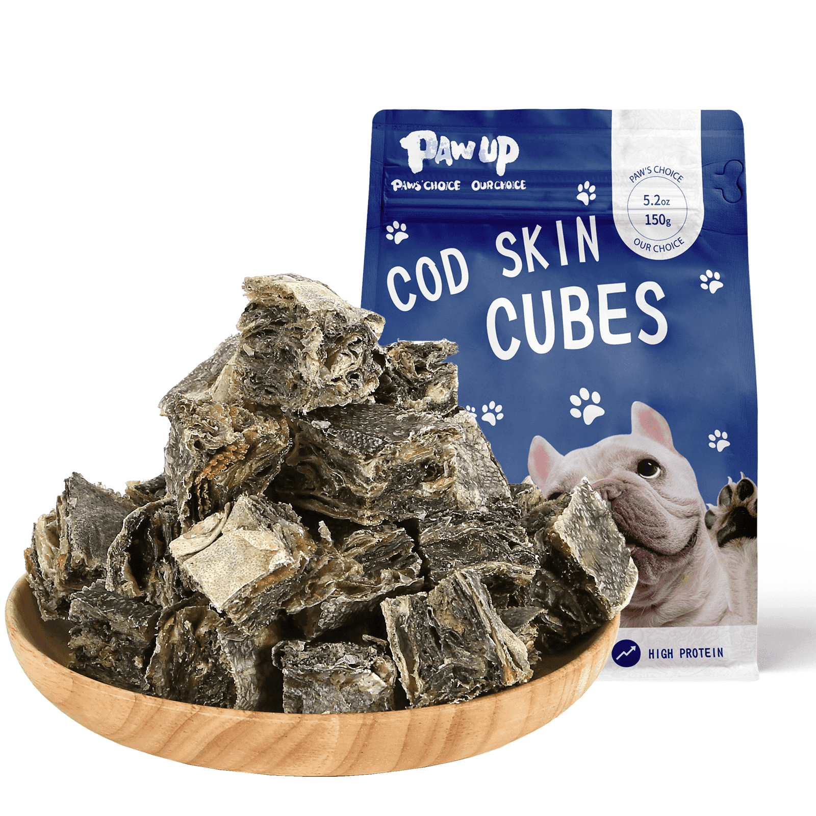 PAWUP Cod Skin Cubes Dog Treat, One-Ingredient Fish Chew, Omega-3 Rich, Grain Free, 5.2 oz