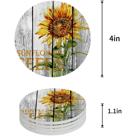 

ZHANZZK Sunflowers Set of 6 Round Coaster for Drinks Absorbent Ceramic Stone Coasters Cup Mat with Cork Base for Home Kitchen Room Coffee Table Bar Decor