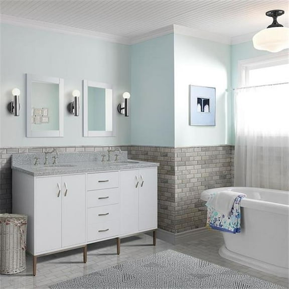 61 in. Double Oval Sink Vanity with Granite Top, White & Gray