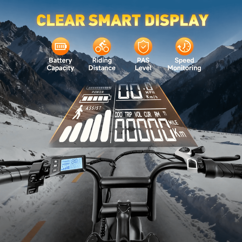 20'' Fat Tire E-Mountain Bicycle for Adults, Peak 750W Motor Electric Bike, 48V 15Ah 30MPH 7-Speed Ebike UL2849