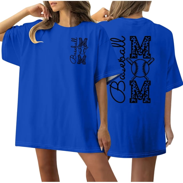 Birdeem Womens Baseball Front and Back Printed Casual Print Round Neck Short Sleeved T-Shirt Top