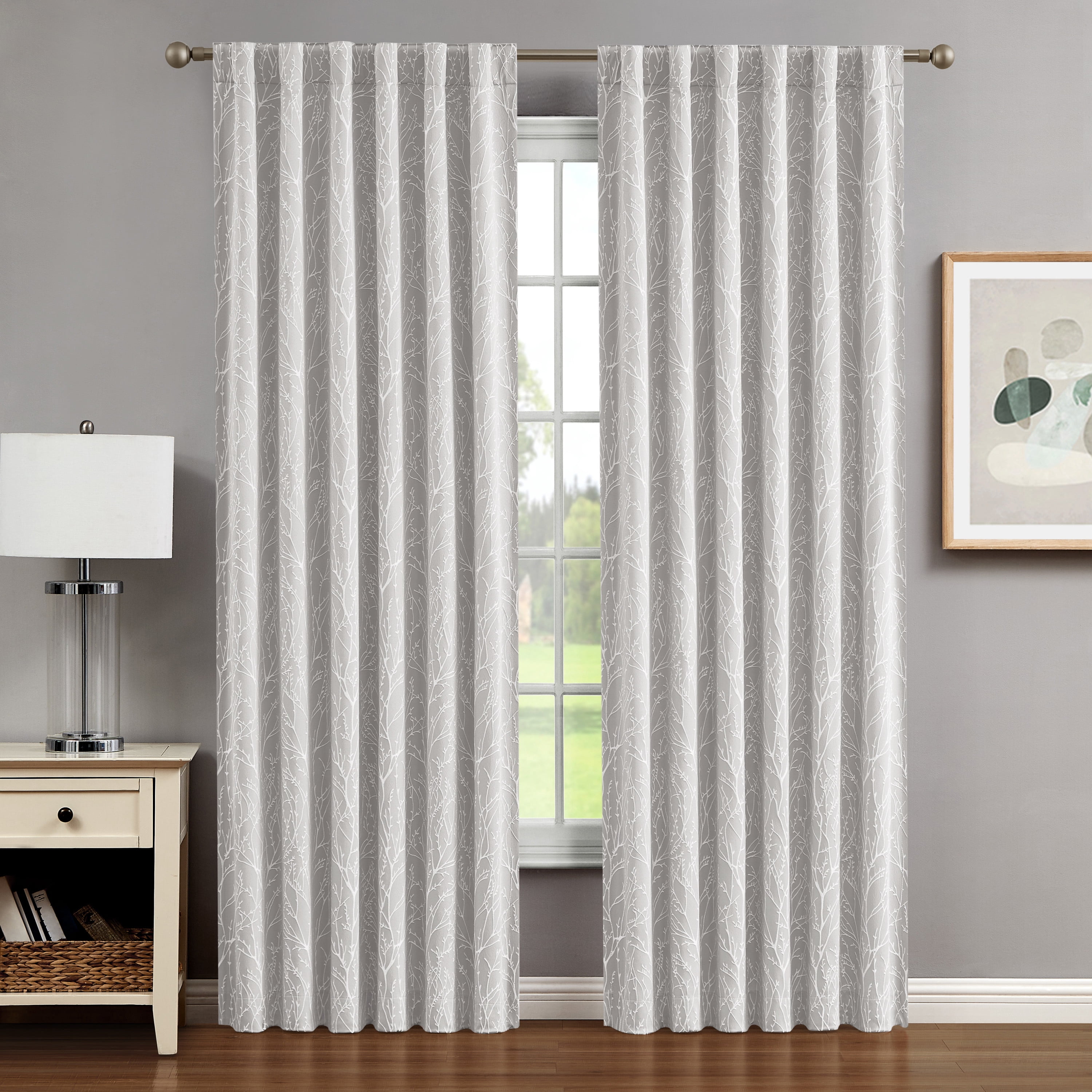Collins Blackout Window Curtain Panels with Tiebacks, Back Tab, Warm Grey, 50" x 96"