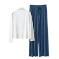 thumbnail image 2 of Weiqiqre Womens Pajama Sets Lounge Set Solid Color High Neck Long Sleeve Sleep Set Pants Suit Soft Loungewear, 2 of 3