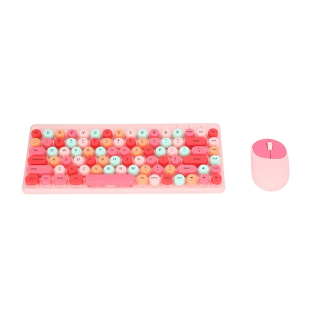 USB Keyboard Mouse, Sloping Panel 86 Keys Keyboard Mouse Combo Wireless Thin Film Technology for Home Pink