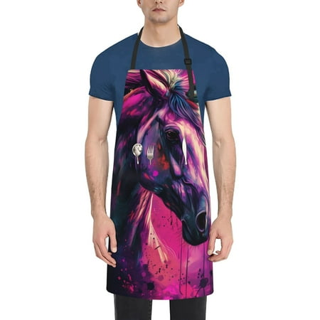 

Rateoe Watercolor Painting White Horse Aprons with Pocket Men Womens Aprons Waterproof Adjustable Cooking Aprons for Kitchen Gardening and Salon