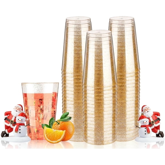Goodluck 14 oz 50 PCS Gold Glitter Plastic Cups, Disposable Glitter Cups, Elegant Plastic Cocktail Glasses, Fancy Party Cups for Wedding, Birthday, Holiday
