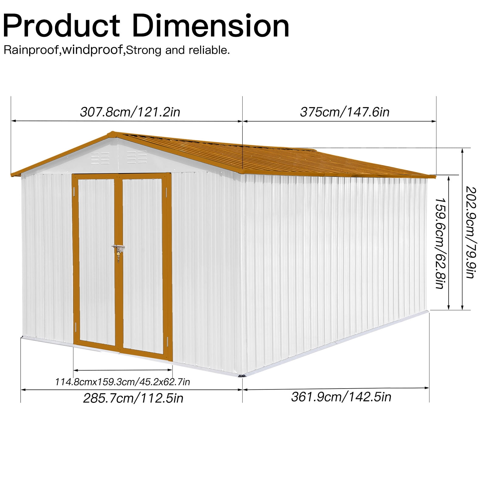 MAYEERTY 10x12 FT Outdoor Storage Shed, Galvanized Steel Garden Shed with Hinged Lockable Door, Vents, for Backyard, Patio & Lawn (No Floor Included)