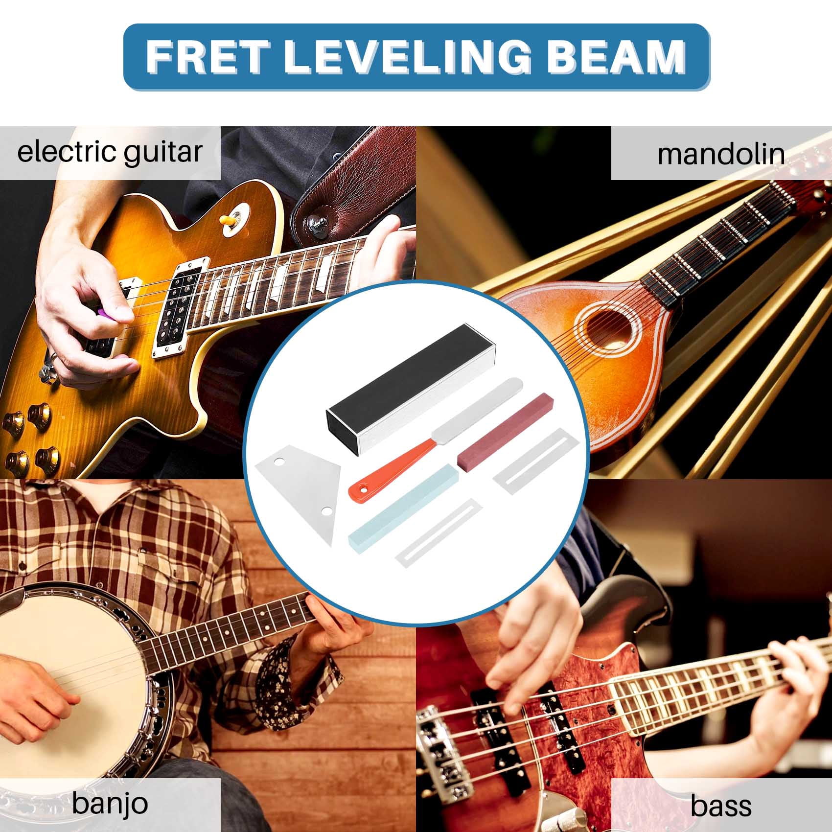Guitar Luthier Tool Include Fret Leveling Beam,Guitar Fret File,Rocker and Fingerboard Protectors,Grinding Stones,as shown