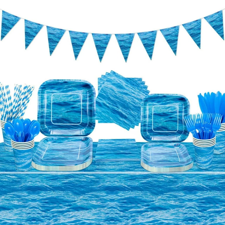 Ocean Wave Party Supplies - Including Plates, Cups, Napkins, Tableware,  Tablecloth, Banner for Ocean Sea Party Birthday Baby Shower Beach Pool Party  