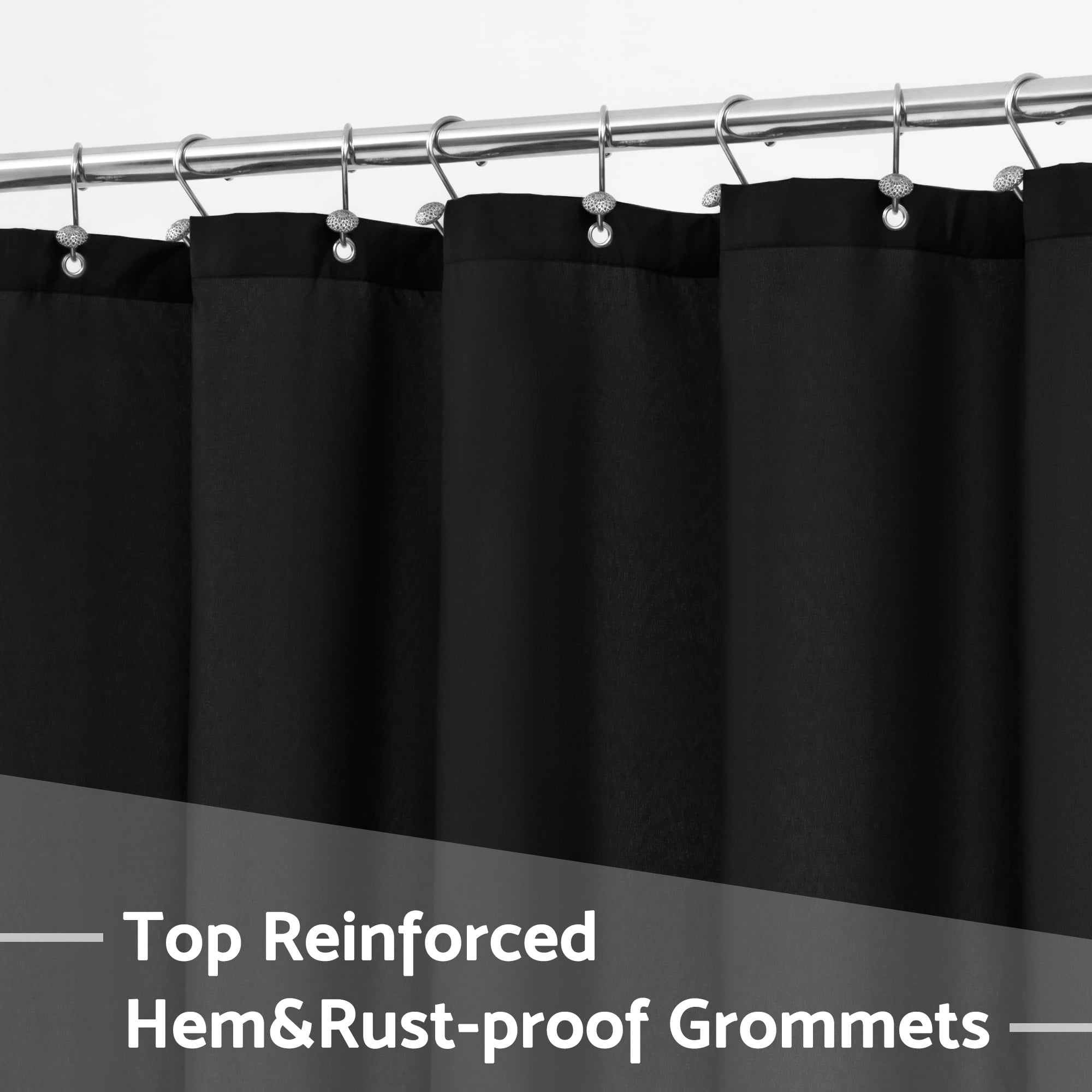 Mrs Awesome Waterproof Fabric Shower Curtain Liner Microfiber with 3 Magnets, Black -72"x72"