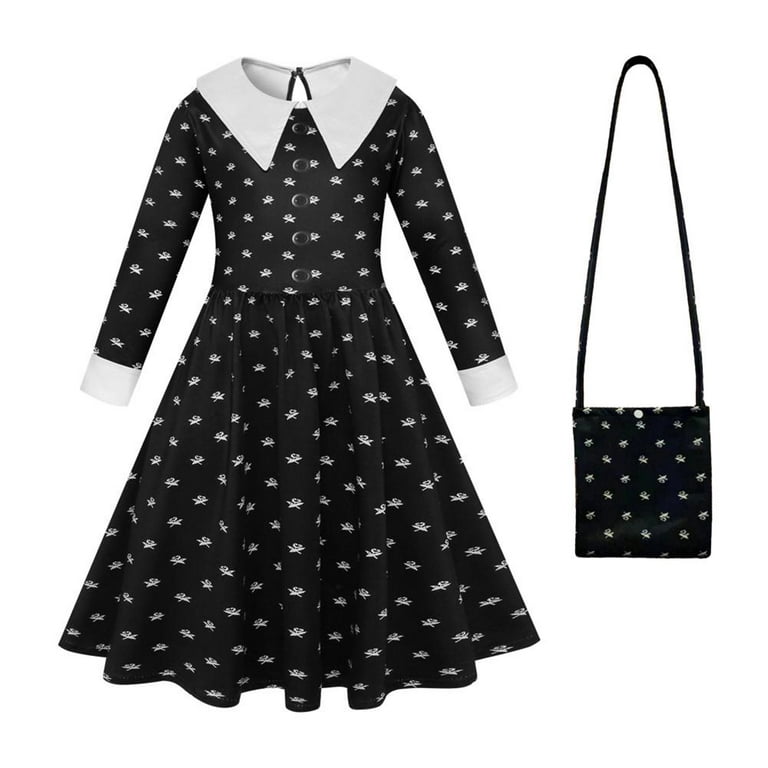 Wednesday Addams Costume For Women Girls Collar Black Dress