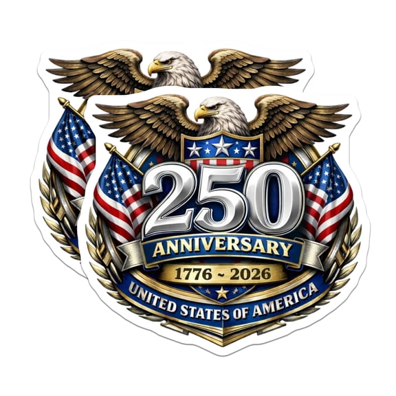 (2 Pack) USA 250th Anniversary Stickers - American Bald Eagle - Patriotic American Flag - American Independence – Bumper, Truck, Laptop Decal Set - BMCS257