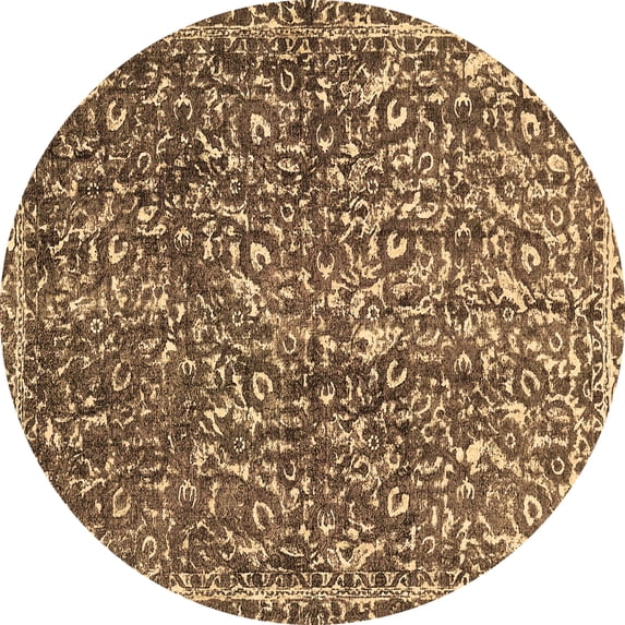 Ahgly Company Indoor Round Abstract Brown Modern Area Rugs, 8' Round