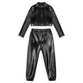 thumbnail image 3 of TiaoBug Kids Girls Jazz Street Dance Hip Hop Activewear Sequins Crop Top And Pants Sport Workout Outfit Black 10, 3 of 7