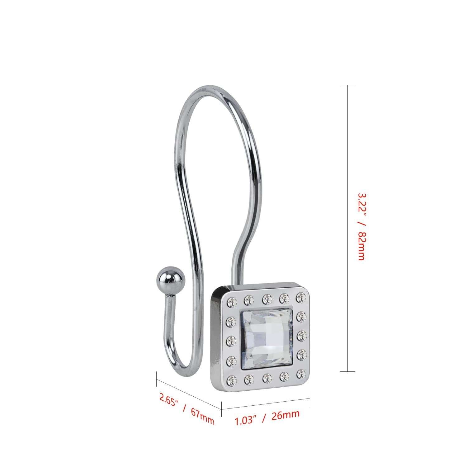 Utopia Alley Shower Hooks - Double Shower Curtain Rings for Bathroom - Rust Resistant Shower Curtain Hooks for Shower Curtain - Shower Curtain Rings with Crystal Design - Set of 12, Polished Chrome