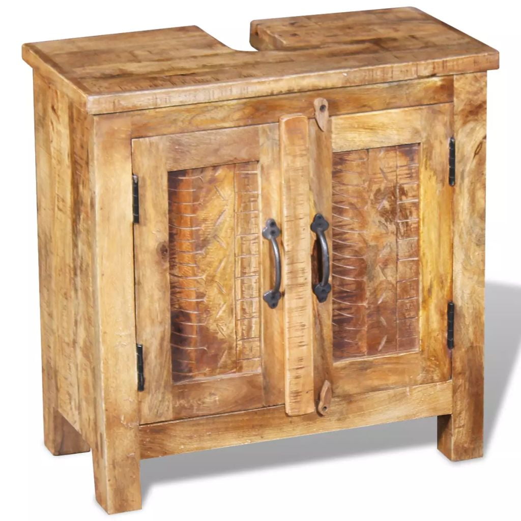 Kepooman Bathroom Solid Mango Vanity Cabinet Set with 2 Doors & Mirror, Brown Kepooman Bathroom Solid Mango Vanity Cabinet Set with 2 Doors & Mirror, Brown