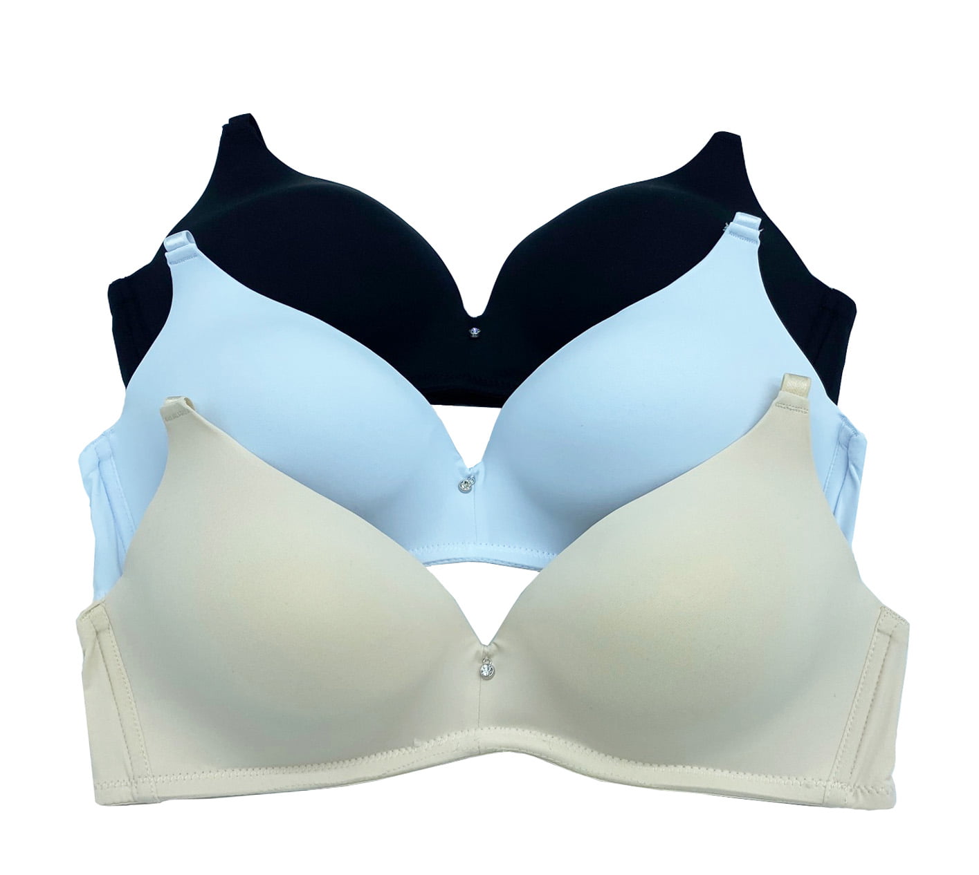 Vanecia Women Bras 3 Pack of No Wire Free T-Shirt Bra B Cup C Cup D Cup  Size 36C (F2001) 