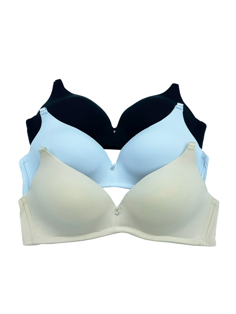 Women Bras 3 pack of No Wire Free T-Shirt Bra B cup C cup D cup 38D (F2001) -