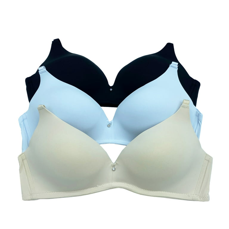 Women Bras 3 pack of No Wire Free T-Shirt Bra B cup C cup D cup Size 38D  (F2001)