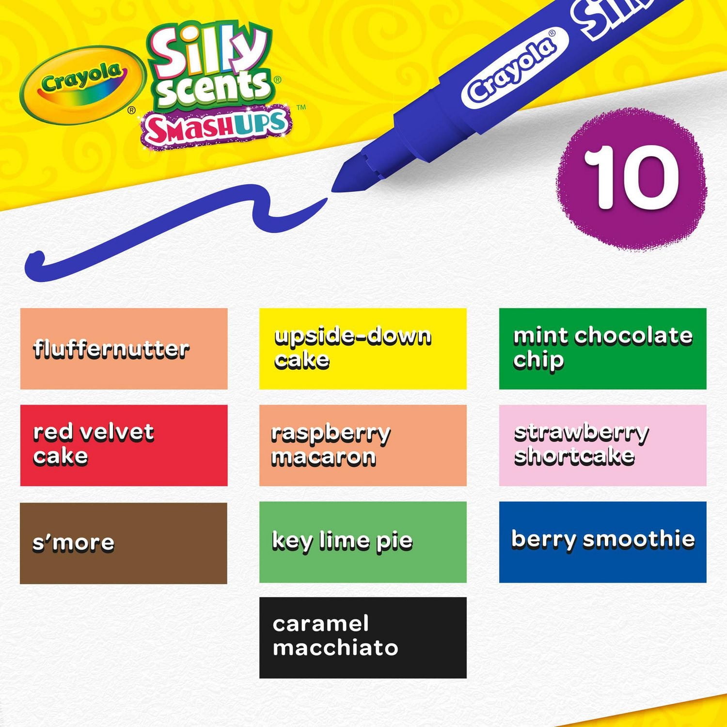 Marqueurs lavables fins Silly Scents Smash-Ups, boîte de 10