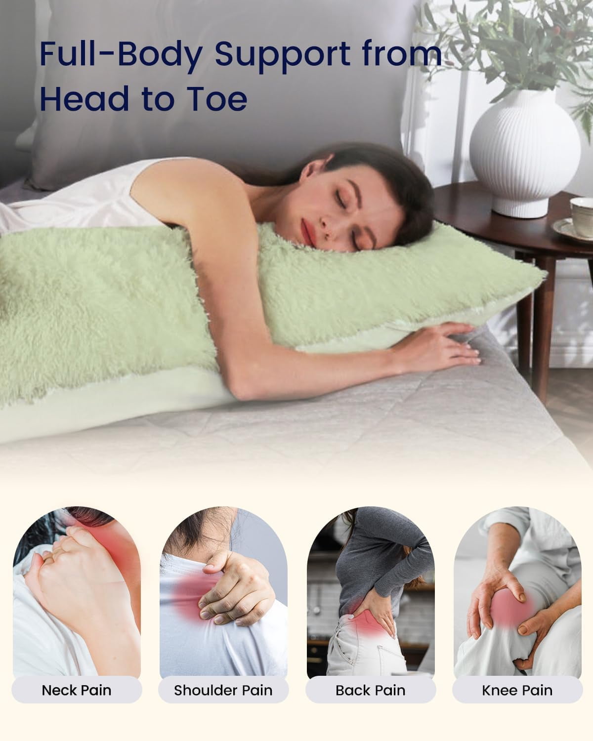 ANHXN Fluffy Body Pillow, Shaggy  Long Pillows , Cozy Hug Pillow for Sleeping, Room Decor & Gift, Adjustable Filling with Washable Cover