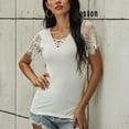 thumbnail image 4 of safuny Women's Trendy Lace Crochet Tops Solid Tops Short Sleeve Tees V Neck Shirts Swiss Dot Vintage Clothing Fashion Summer White XL, 4 of 9