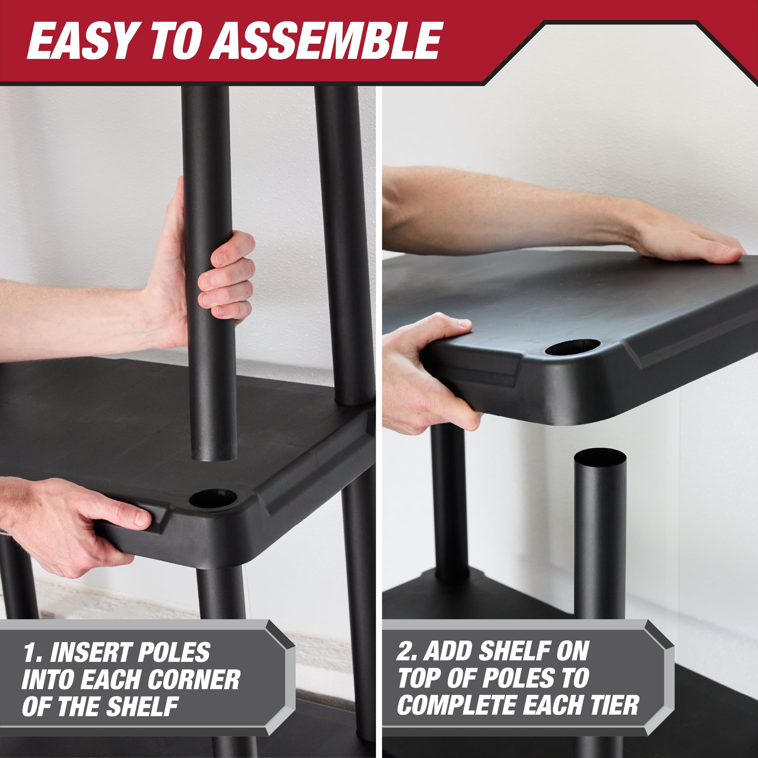 Hyper Tough 4-Shelf Plastic Storage Shelf, Black, 22" W x 14" D x 47" H