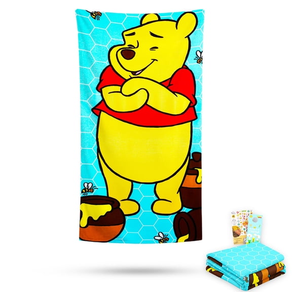 Winnie the Pooh Beach Towel Set - Bundle with 27" x 54" Disney Microfiber Pool Towel Plus Tattoos, More | Pooh Bear Beach Towel for Kids, Adults