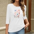 thumbnail image 4 of Charella Women's Floral Printed Tops Flower Graphic Tee Casual Crew Neck 3/4 Sleeve Shirts Loose Fit Clothes (S, White 2), 4 of 6