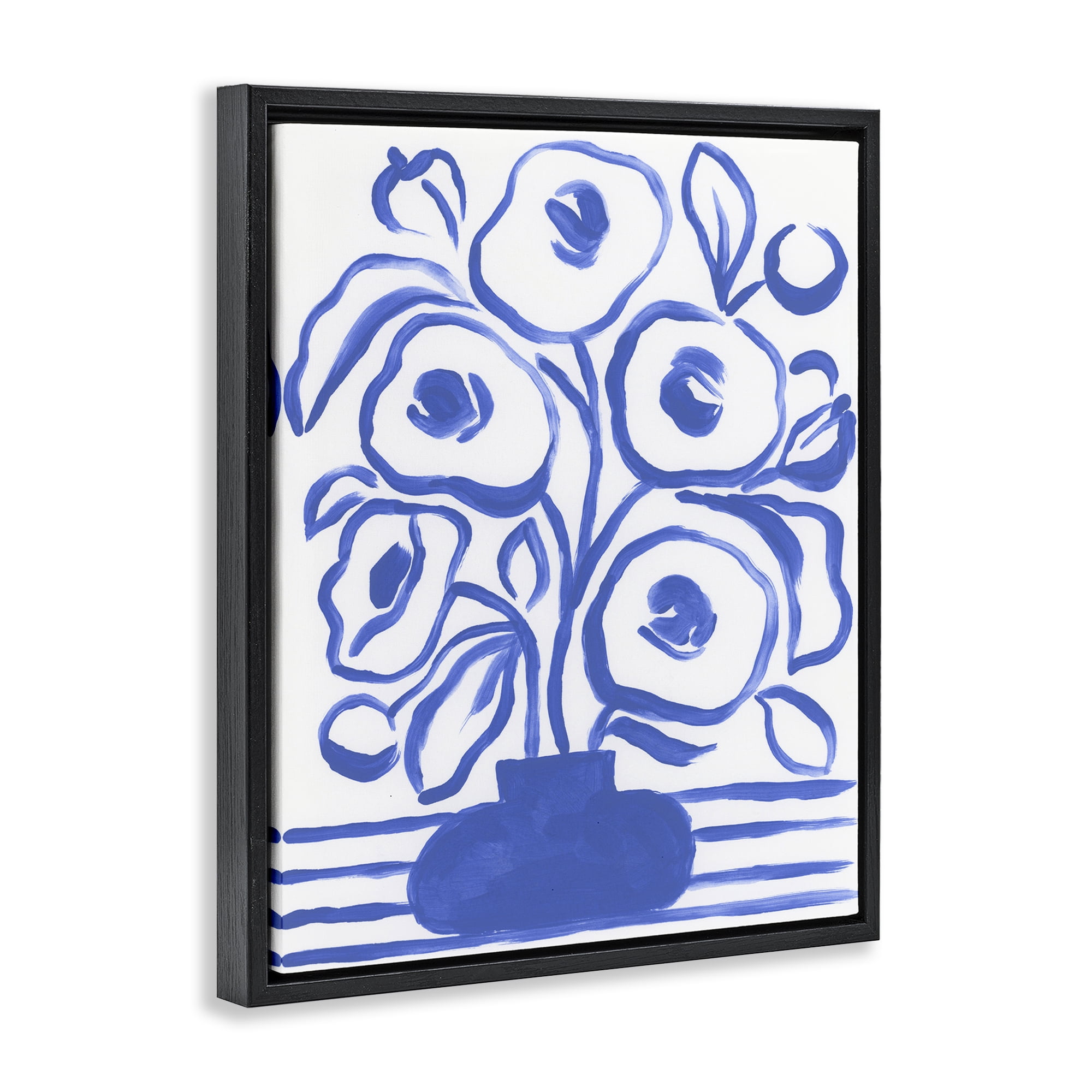 Stupell Industries Abstract Poppy Vase Botanical & Floral Painting Black Floater Framed Art Print Wall Art, 17 x 21