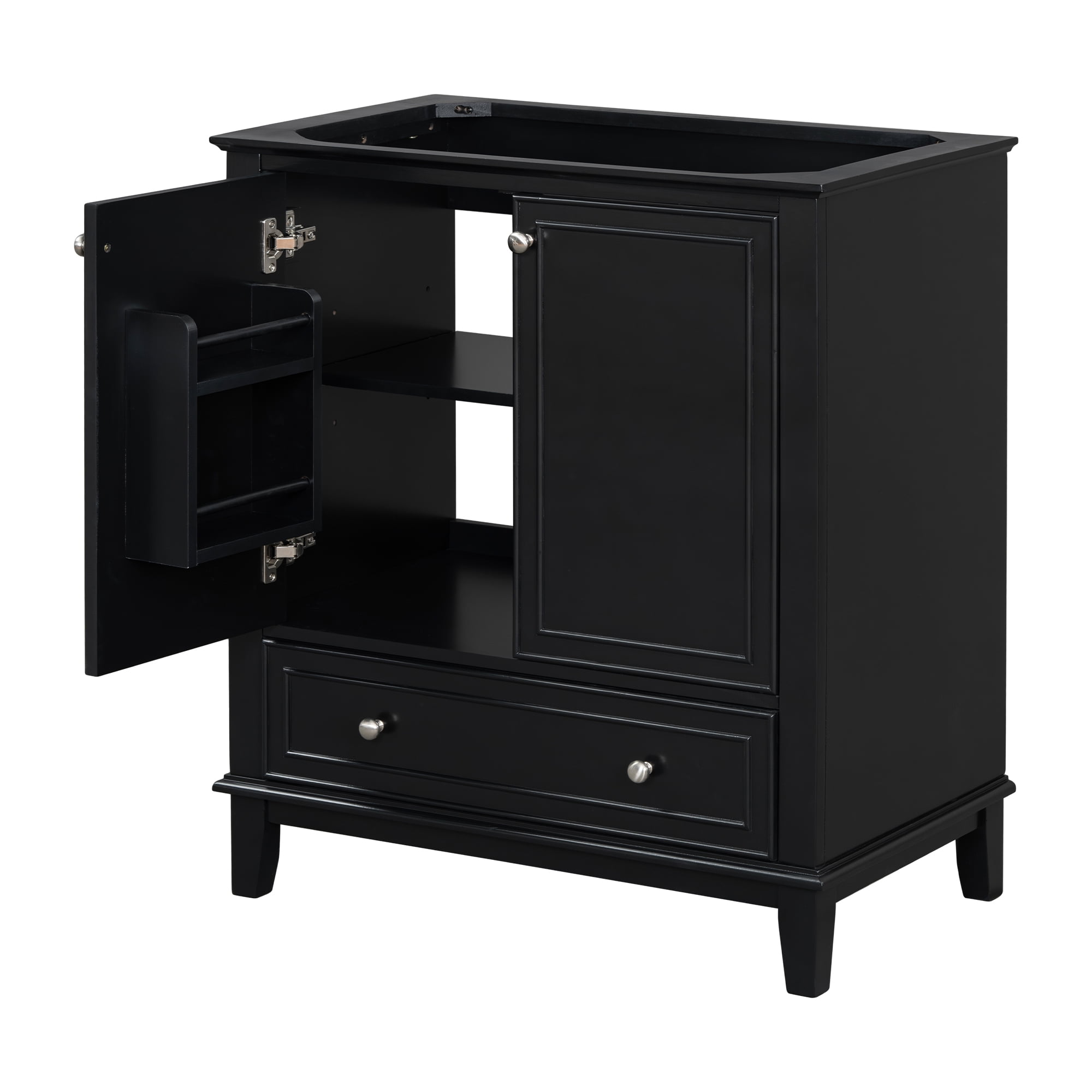 30" Bathroom Vanity without Sink, Base Only, Multi-functional Bathroom Cabinet with Doors and Drawer, Solid Frame and MDF Board, Black