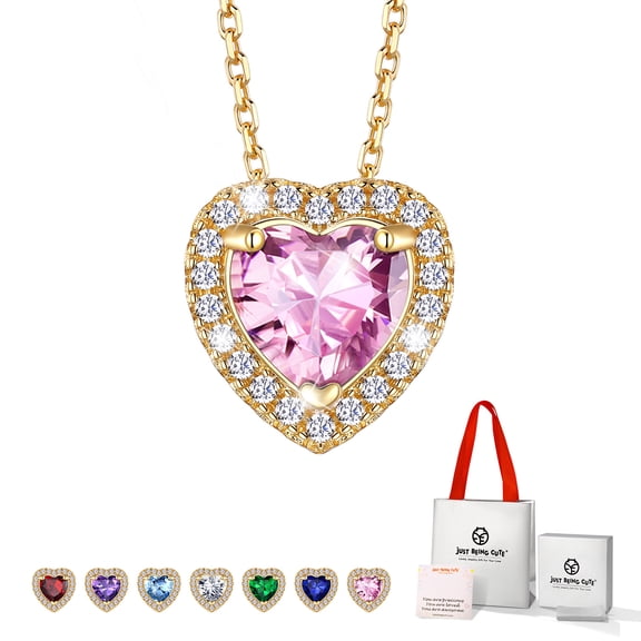 Just Being Cute Heart Necklaces for Women, 14K Gold Plated Created Pink Tourmaline Pendant Necklace, Christmas Stocking Stuffers Birthday Jewelry Gifts for Wife Girlfriend
