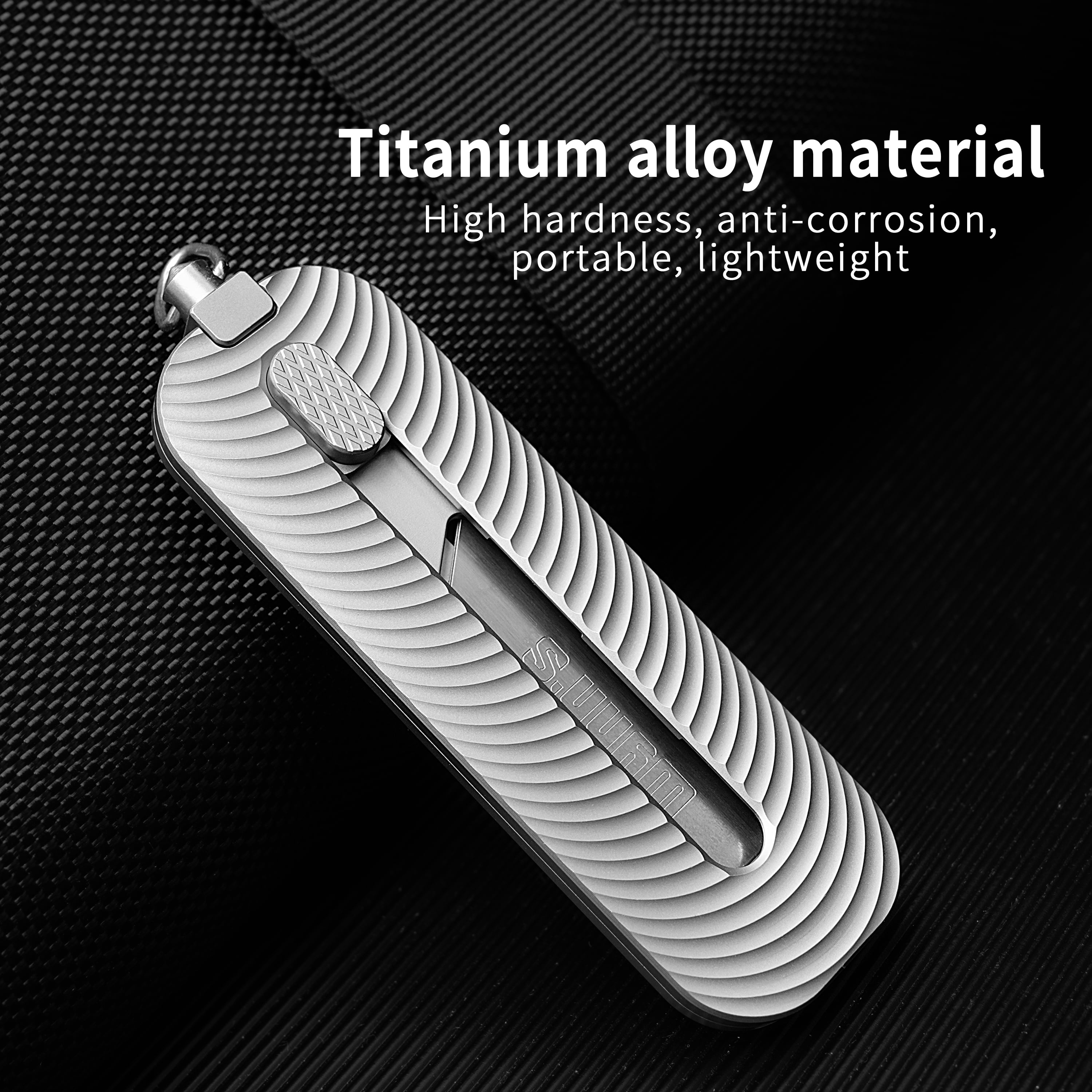 Titanium EDC Utility Knife with Retractable Razor Box Cutter 10pcs Carbon Blades