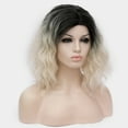thumbnail image 4 of Unique Bargains Human Hair Wigs for Women Lady Curly Wig Cap Fluffy Curly Wavy Black Gradient White, 4 of 6