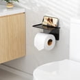 thumbnail image 3 of NIFFGAFF Paper Toilet Holders Wall Mount: Bathroom Tissue Roll Holder with Shelf, Toilet Accessory for Storage, L-shape, Black, 3 of 6