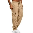 thumbnail image 3 of Men's Multi-Pocket Drawstring Work Pants, Fashion Casual Elastic Waist Cargo Trousers for Outdoor and Hiking,Khaki,3XL, 3 of 7