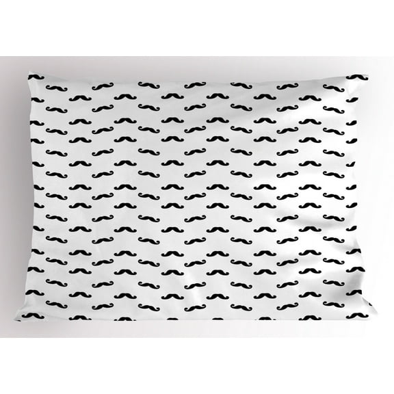Ambesonne Mens Pillow Sham, Hipster Facial Hair Design, 36" X 20", Black and White