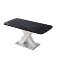 thumbnail image 4 of Stretchable Dining Table, Modern Square Dining Table, Black Marble Table Top+MDF White X-Shape Table Leg with Metal Base, 4 of 7