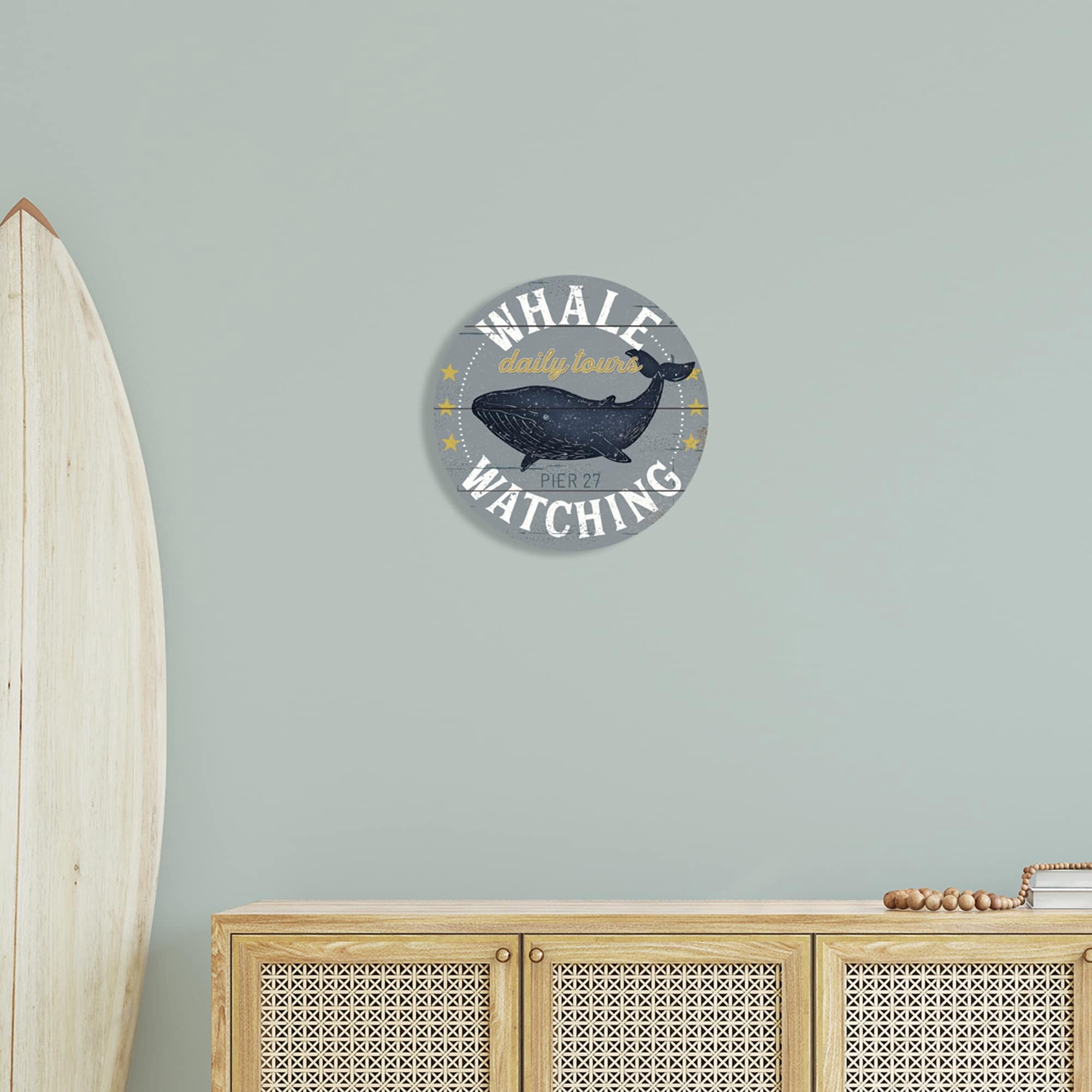 Stupell Industries Whale Watching Tours Sign Rustic Blue Marine Life,12 x 12,Design By Jennifer Pugh